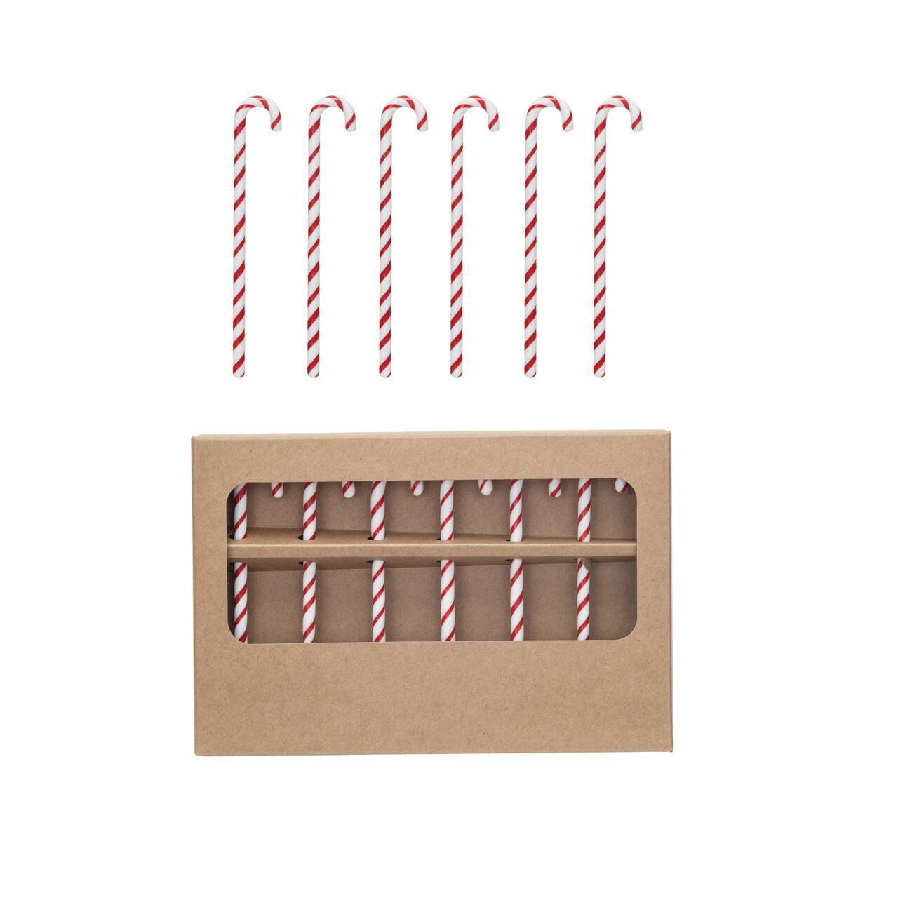 Hello Honey® 5" Red & White Candy Cane Glass Stir Sticks, 6ct.
